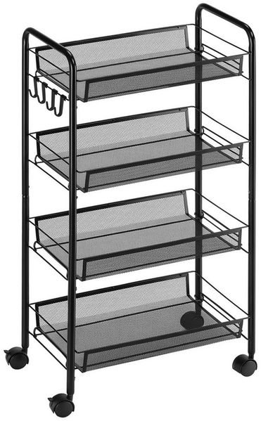 HOMCOM Servierwagen abnehmbar, mit 4 Ebene, Haken, Griff, Bremsen, (Aufbewahrungswagen, 1 St, Küchenwagen), für Küche, Wohnzimmer, Stahl, Schwarz