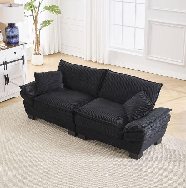 Doppelsitzer Sofa mit Samtbezug, Polsterkissen & Holzrahmen, 224x81x81 cm, Schwarz