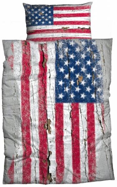 CASATEX Bettwäsche Stars and Stripes Renforce Used Look 155 x 220 + 80 x 80 cm
