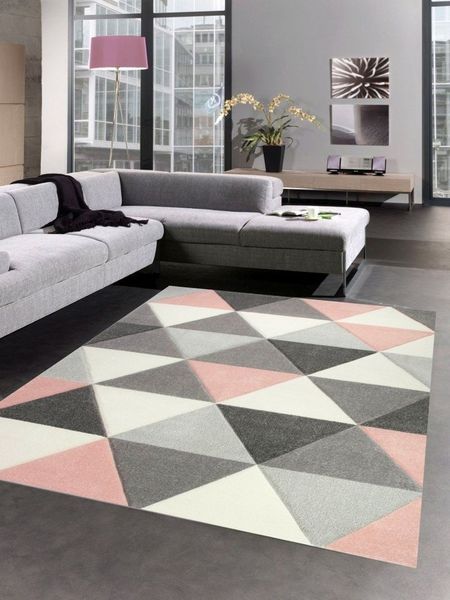 Carpetia Teppich Teppich Wohnzimmerteppich Dreieck rosa grau creme, rechteckig, Höhe: 13 mm