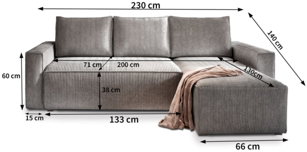 Masseno Ecksofa POTARO mit Schlaffunktion L-Form, Sofa mit Bettkasten Bild 2