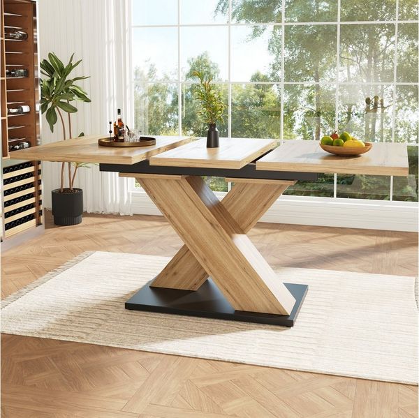 Celya Esstisch Teleskoptisch,Tisch,Küchentisch,Ausziehtisch auf 119-158.5*80*75cm, für Küche und Wohnzimmer, Holzfarbe Esstisch