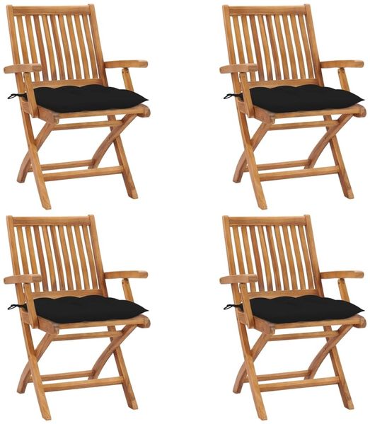 vidaXL Klappbare Gartenstühle mit Kissen 4 Stk. Massivholz Teak 3072746