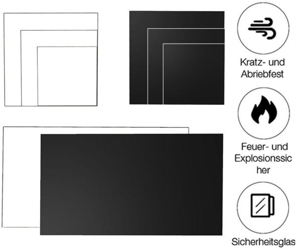 Mucola Tischplatte Kaminglas Tisch + Bodenplatte Funkenschutz Klarglas Glas + Kaminplatte (Stück, 1 St, Glasplatte), ESG Sicherheitsglas