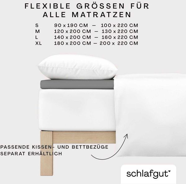 Schlafgut 'PURE TOPPER' Spannbettlaken, für Topper bis 10 cm Höhe, Gray Mid, M 120x200 cm - 130x220 cm, 100% Bio-Baumwolle Bild 3