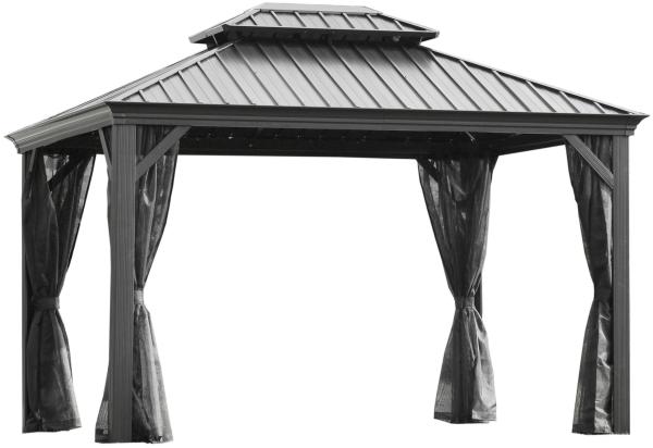 Leco Alumninium Hardtop-Pavillon "Helena" inkl. Mückennetzen, anthrazit, 3,0x3,65 m