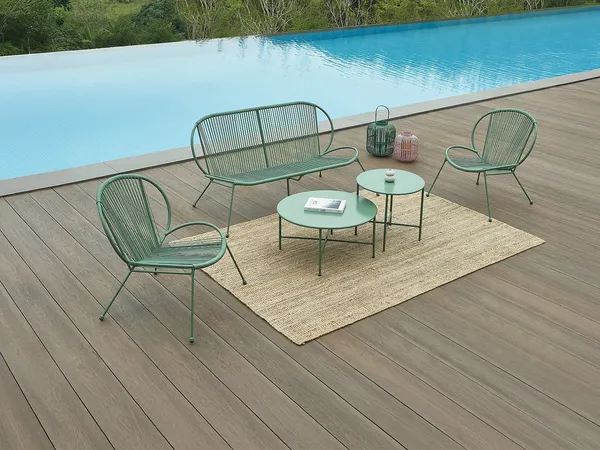 Vente-unique - NIKAO Gartensitzgruppe MetallHarz Grün - B 77 cm70 cm73 cm x H 75 cm45,5 cm76 cm x L 147 cm70 cm69 cm