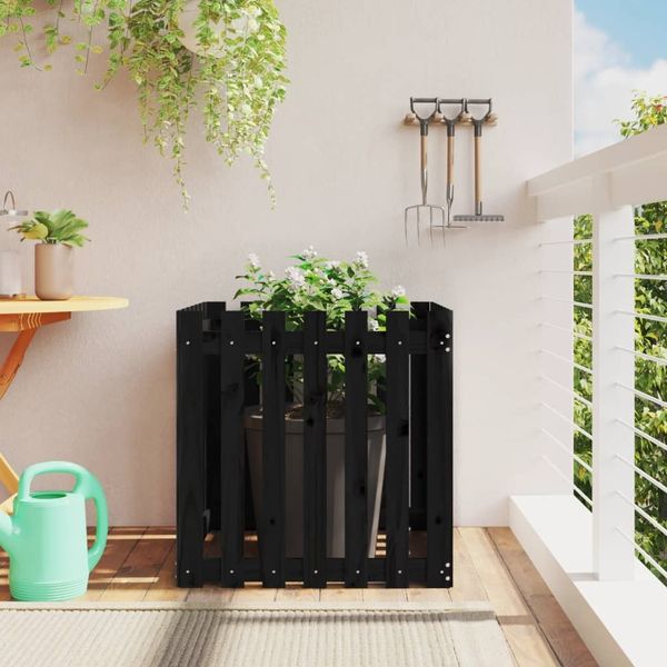 vidaXL Pflanzkübel Lattenzaun-Design Schwarz 70x70x70 cm Kiefernholz 832464