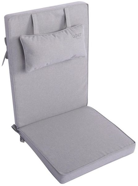 LILENO HOME Hochlehnerauflage mit Kopfkissen, bequeme Sitzauflage für Gartenmöbel, Stuhlkissen, (1er Set), Polsterauflage in Silber, Sitzpolster waschbar für Klappstühle