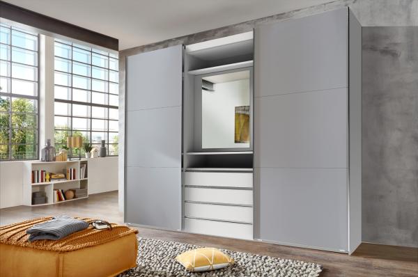 Schwebetürenschrank >MAGIC< in LIGHT GREY - 300x236x65cm (BxHxT)