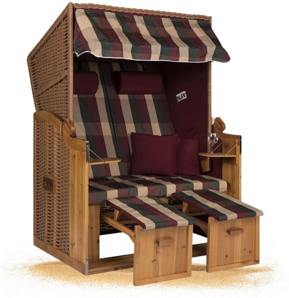 Strandkorb Hanse Strandkorb Strandkorb Ostsee Burgund AFC rot grün beige, BxTxH: 120x80x160 cm, Volllieger, Ostsee-Modell, Stabiles Wacholder mit handgefertigtem Polyrattangeflecht
