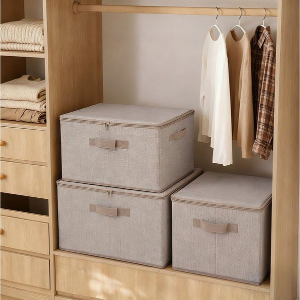 Sekey Aufbewahrungsbox Aufbewahrungsbox mit Deckel aus Vliesstoff Faltbare Stoffboxen, Faltbox Organizer für Kleidung Aufbewahrungsboxen für Schrank Regal
