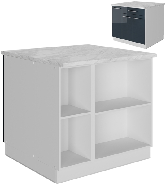 Kücheninsel Fame-Line Dunkelblau Hochglanz 90 cm mit Schublade, ohne Arbeitsplatte Vicco