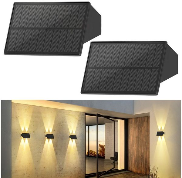Nettlife LED Außen-Wandleuchte Solarbetrieben Set Up-Down-Strahl kabellose Außenbeleuchtung 3000K, LED fest integriert, Warmweiß, 1/2/4er Set warmweiß für Wand Zaun Terrasse Balkon