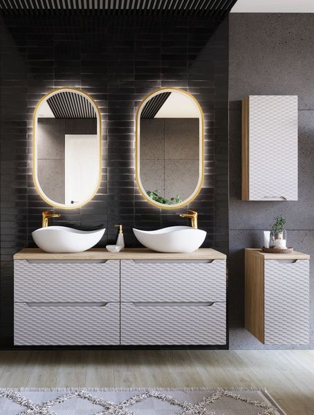 Badmöbel Set 8-tlg Badezimmerset LAXY Eiche Beige inkl. Waschtisch