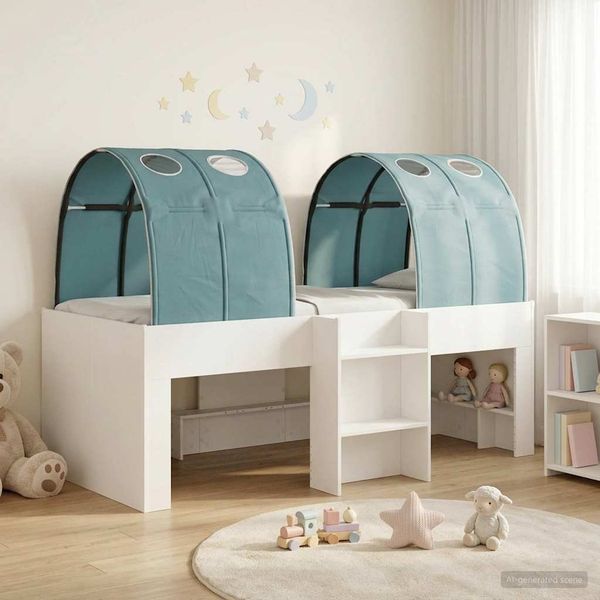 vidaXL Bett mit Tunnel 4 pcs Weiß und Hellblau Holzwerkstoff 3423558