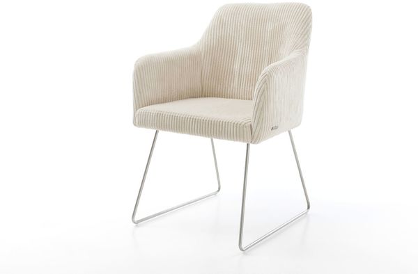 Esszimmerstuhl Greg-Flex Cord Beige Kufengestell Edelstahl Taschenfederkern