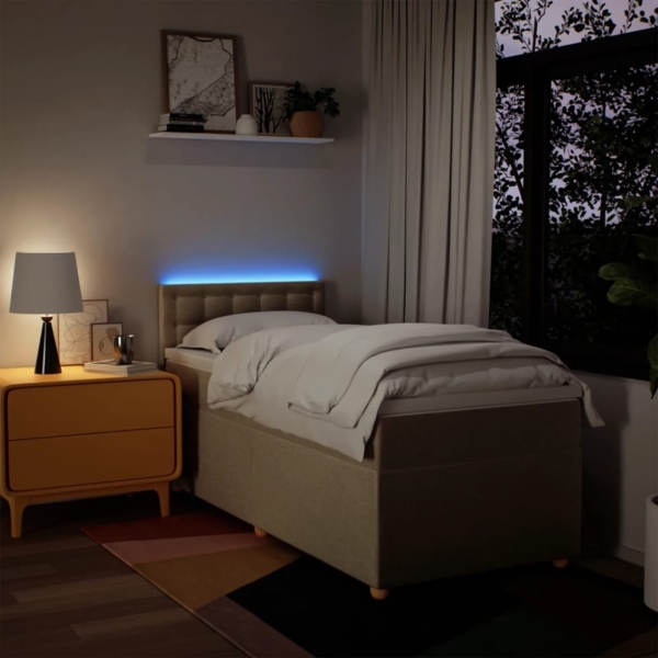 vidaXL Boxspringbett mit Matratze Creme 100x200 cm Stoff 3288910 Bild 4