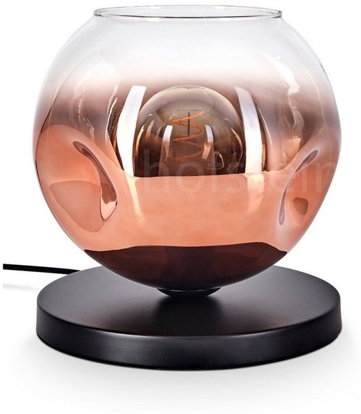 hofstein Tischleuchte Tischlampe aus Metall/Glas in Schwarz/Kupfer/Klar, ohne Leuchtmittel, mit Glasschrim(25cm), Schalter am Kabel, 1 x E27, ohne Leuchtmittel