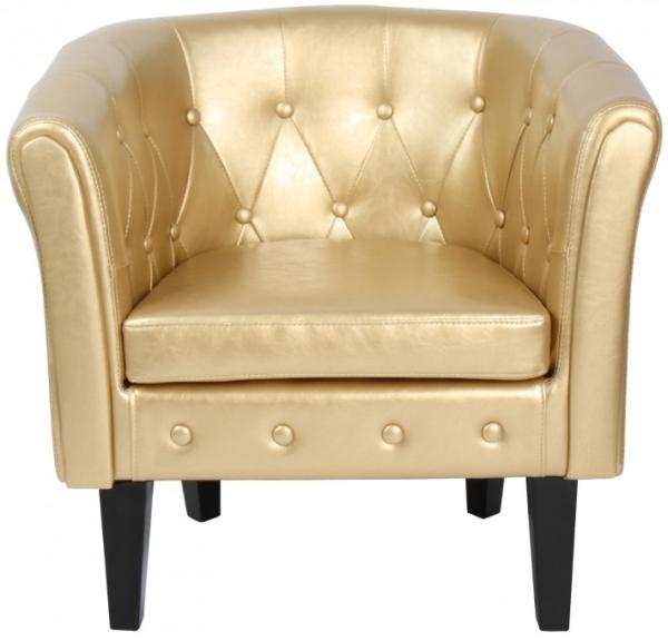 MIADOMODO® Chesterfield Sessel mit Rautenmuster, Holz/Kunstleder gold