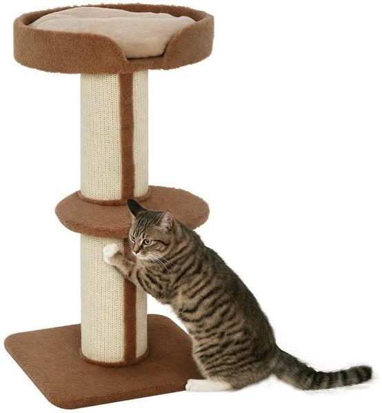 PawHut Kratzbaum Katzenkratzbaum Spielbaum Kratzstamm mit Plattform, Sisal Plüsch Hellbraun 45 x 45 x 91 cm