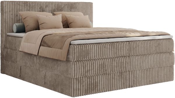 Boxspringbett, Doppelbett mit zwei Bettkästen und Multipocket-Matratze, Cord Bett - TILIANO KING - 160 x 200 cm - Hellbraun Cord - H4 Bild 5