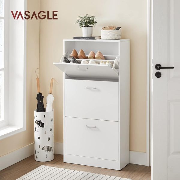 Vasagle Schuhschrank mit 3 Klappen Schuhregal mit 3 Ebenen 60 x 24 x 120 cm (L x B x H) Weiß von Songmics LBC03WT