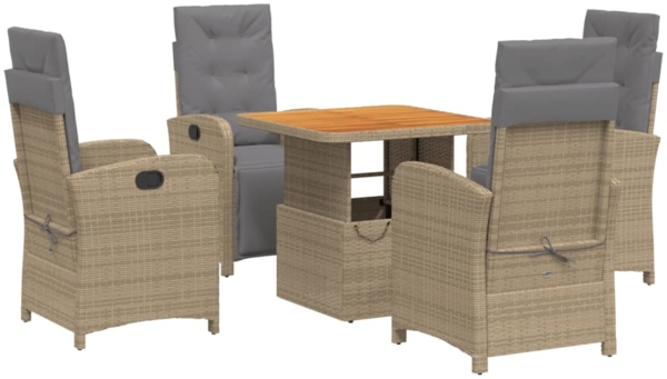 vidaXL 5-tlg. Garten-Essgruppe mit Kissen Beige Poly Rattan 3277364