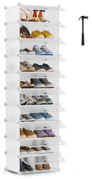 SONGMICS Schuhregal mit 10 Ebenen, Steckregal, Regalsystem, Schuh-Organizer, DIY-Regal, mit Tür, aus PP-Kunststoff, vintagebraun