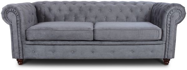 Sofa Chesterfield Asti 3-Sitzer, Couchgarnitur 3-er, Sofagarnitur, Couch mit Holzfüße, Polstersofa - Glamour Design (Grau (Capri 09))