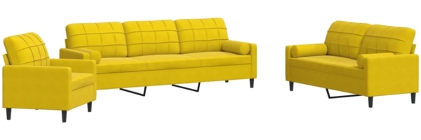 vidaXL 3-tlg. Sofagarnitur mit Kissen und Nackenrollen Gelb Samt 3278457