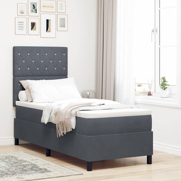 vidaXL Boxspringbett mit Matratze Dunkelgrau 80 x 200 cm Samt 3339729
