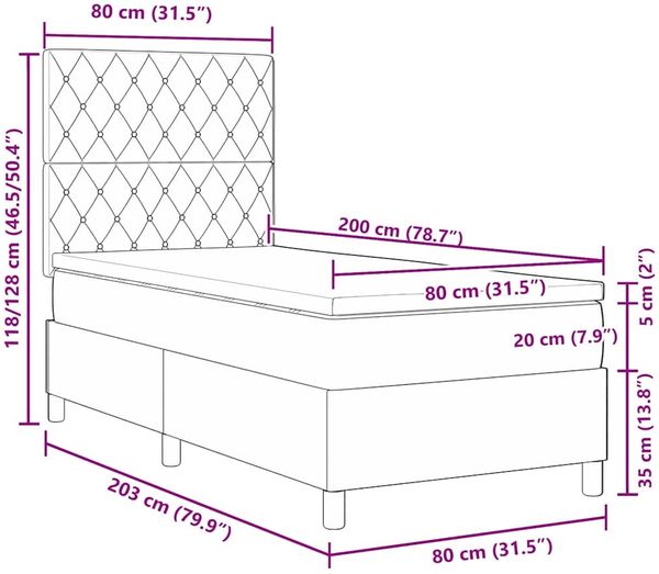 vidaXL Boxspringbett mit Matratze Dunkelgrau 80 x 200 cm Samt 3339729 Bild 12