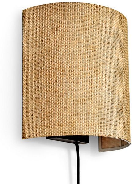 hofstein Wandleuchte Wandlampe aus Metall/Bast in Schwarz/Natur, ohne Leuchtmittel, Wandleuchte m. Stecker/Schalter, Kabel, UP & Down Lichteffekt, 1 x E27