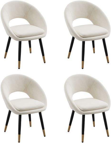Merax Esszimmerstuhl mit ringförmiges Rückenlehnen(Set, 4 St), 4er Set Polsterstühle Schalenstuhl Wohnzimmerstuhl Samt Beige