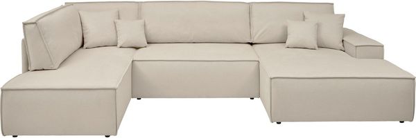 andas Wohnlandschaft FINNLEY U-Form XXL 329 cm, Schlafsofa, Schlaffunktion m. Bettkasten, (194/139 cm), Bouclé, Struktur und Cord
