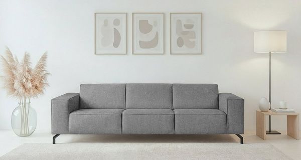 Home affaire 3-Sitzer Lorcan 257 cm, weiches Sitzgefühl, mit schwarzen Metallfüßen, Lederoptik und in weichem Strukturstoff