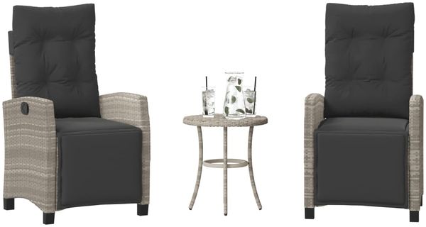 vidaXL 3-tlg. Bistro-Set mit Kissen Hellgrau Poly Rattan 365254