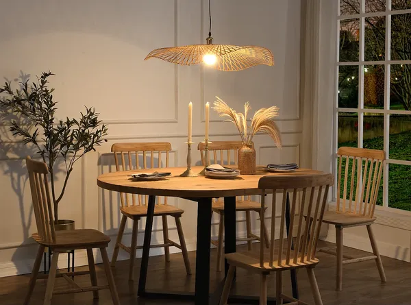 Vente-unique - JURUA Hängelampe Kronleuchter und Deckenlampe Holz, Platte Beige - B 80 cm x H 120 cm x L 80 cm