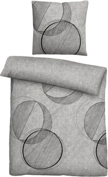 biberna Melange-Flanell Bettwäsche 0840514 KREIS, sturmgrau, 1x 155x220 cm + 1x 80x80 cm