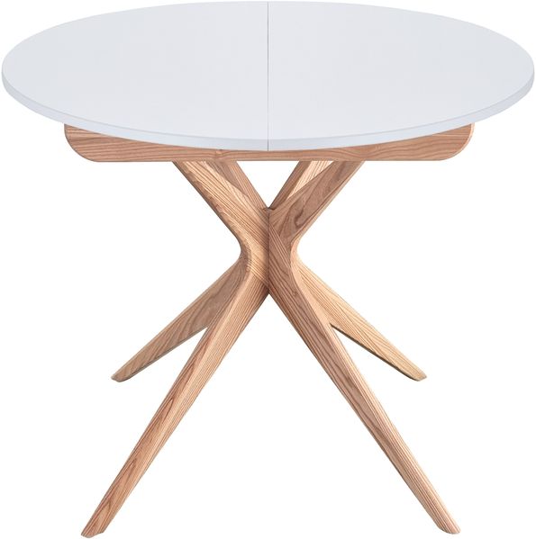 Ragaba Runder ausziehbarer Esstisch Ø 90 cm Weiß MDF & Massives Eschenholz