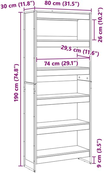 vidaXL Bücherregal 80 x 30 x 189,5 cm Holzwerkstoff 3403010 Bild 11