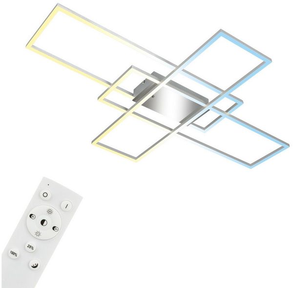 BRILONER - LED Deckenlampe mit Fernbedienung, Dimmbar, einstellbar von warmweiß bis kaltweiß, LED Lampe, Deckenleuchte, Wohnzimmerlampe, Schlafzimmerlampe, Küchenlampe, 104 x 71 x 9,5 cm, Chrom-Alu