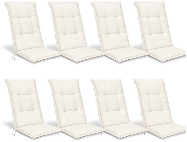 Beautissu Hochlehnerauflage 8er Set Hochlehner Set Base HL Sitzkissen, 120x50x6cm Natur, Hochlehner Rückenkissen Stuhlkissen für Gartenstühle Sitzpolster