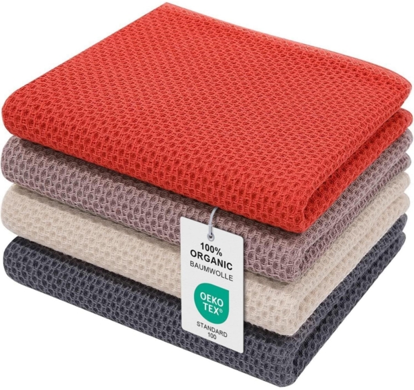 Moosfor Geschirrtücher 100% Baumwolle 4er Set Weiche Saugfähige Küchentücher