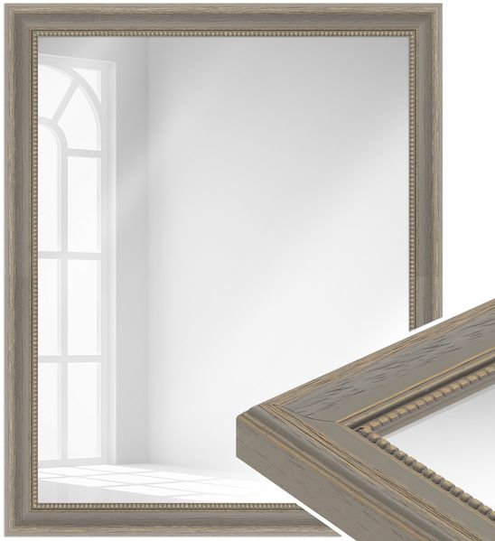 WANDStyle Wandspiegel H390 aus Massivholz in Grau 46 x 66 cm im Stil Landhaus