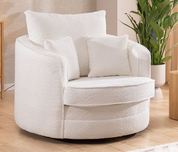 S-Style Möbel Drehsessel Ted Love Seat XXL 360 Grad drehbar aus Boucle-Stoff, mit Wellenfederung