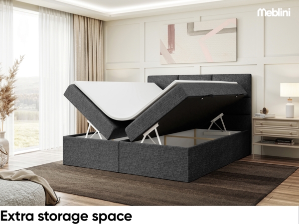 MEBLINI Boxspringbett CRISTIANO 200x220 cm mit Bettkasten - H3/Dunkelgrau Webstoff Polsterbett - Doppelbett mit Topper & Taschenfederkern-Matratze Bild 5