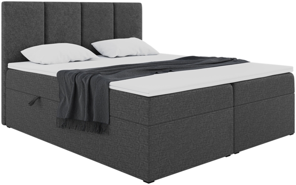MEBLINI Boxspringbett CRISTIANO 200x220 cm mit Bettkasten - H3/Dunkelgrau Webstoff Polsterbett - Doppelbett mit Topper & Taschenfederkern-Matratze Bild 2