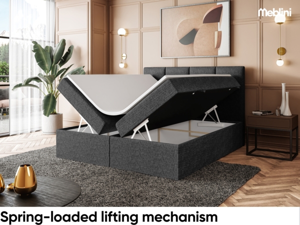 MEBLINI Boxspringbett CRISTIANO 200x220 cm mit Bettkasten - H3/Dunkelgrau Webstoff Polsterbett - Doppelbett mit Topper & Taschenfederkern-Matratze Bild 4